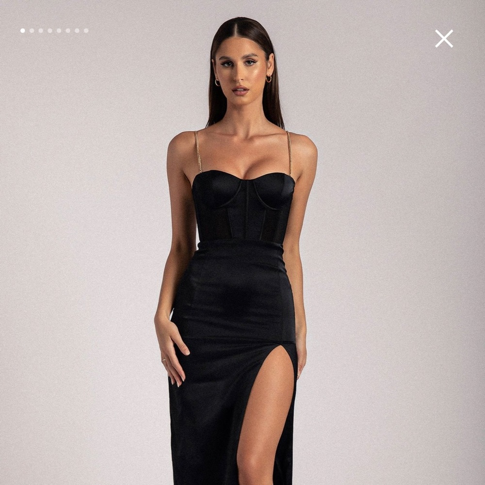 Talisa Chain Strap Side Split Corset Midi Dress - Black M